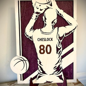 Personalized Custom Basketball Sign / Plaque with player name and number engraved-Player jersey back design, basketball senior night