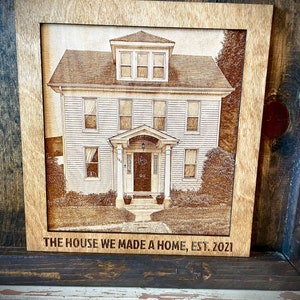 Realtor closing gift-Home photo engraved on wood with easel 8X10