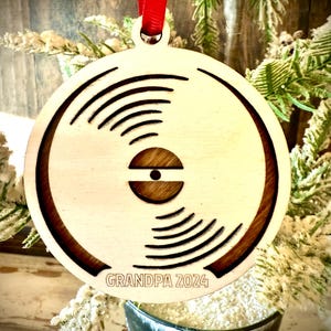 LP record 33 1/3 rpm 45 2-layer personalized laser cut wood Christmas ornament, gift tag available unfinished or stained