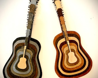 Arte de mesa 3D de guitarra acústica apilada, arte de pared, multicolor. Ideal para fanáticos de la música y entusiastas de la guitarra.