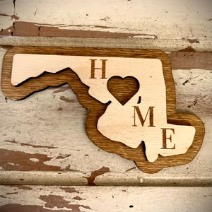 Maryland HOME 2-layer state outline laser cut wood magnet available unfinished or 11 other finish choices