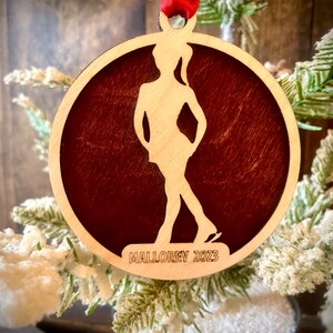 Figure Skating skater 2-layer personalized laser cut wood Christmas ornament, gift tag available unfinished or stained #9 of 10.