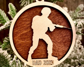 Military soldier army navy air force marines 2 layer personalized laser cut wood Christmas ornament gift tag available in 12 finishes 1 of 7