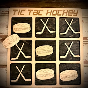 GOALIE EDITION-Hockey game - Tic Tac Hockey.  Laser engraved and cut wood hockey game available in 12 finishes.  Great hockey gift.