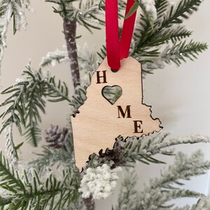 Maine HOME ornament laser cut wood ornament, Maine gift tag available unfinished or 11 other finish choices