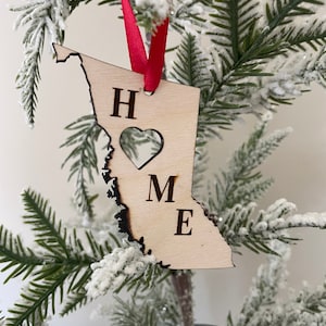 British Columbia HOME ornament laser cut wood ornament, British Columbia gift tag available unfinished or 11 other finish choices