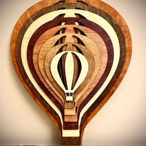 Stacked hot air balloon wood 3D table art, wall art, home decor, multi-color