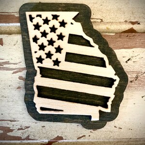 Georgia US Flag 2-layer state outline wood magnet laser cut available unfinished or 11 other finish choices