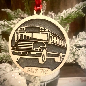 School bus driver 2-layer personalized laser cut wood Christmas ornament, gift tag available unfinished or stained