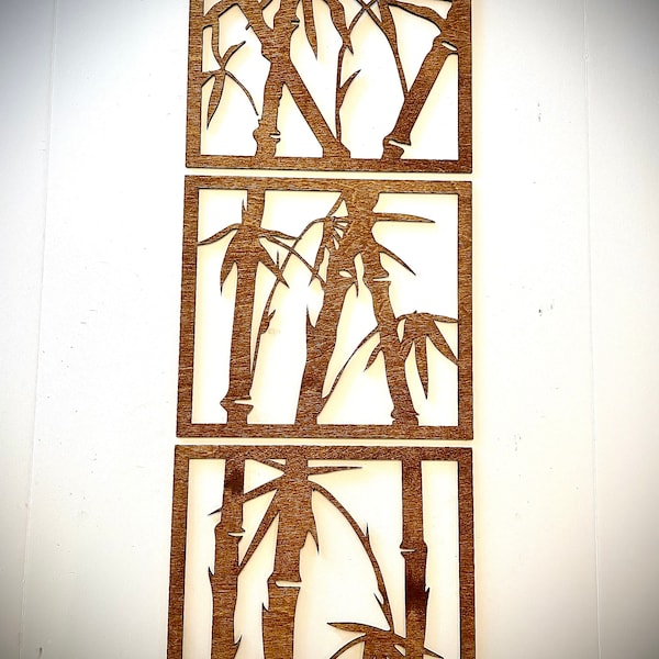 Boho Bamboo muurkunst, 3 panelen verkrijgbaar in 12 afwerkingen, originele decormuurkunst