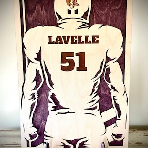 Personalized Custom Football Sign,  Custom Plaque with player name and number and optional logo, mascot engraved. Player jersey back design