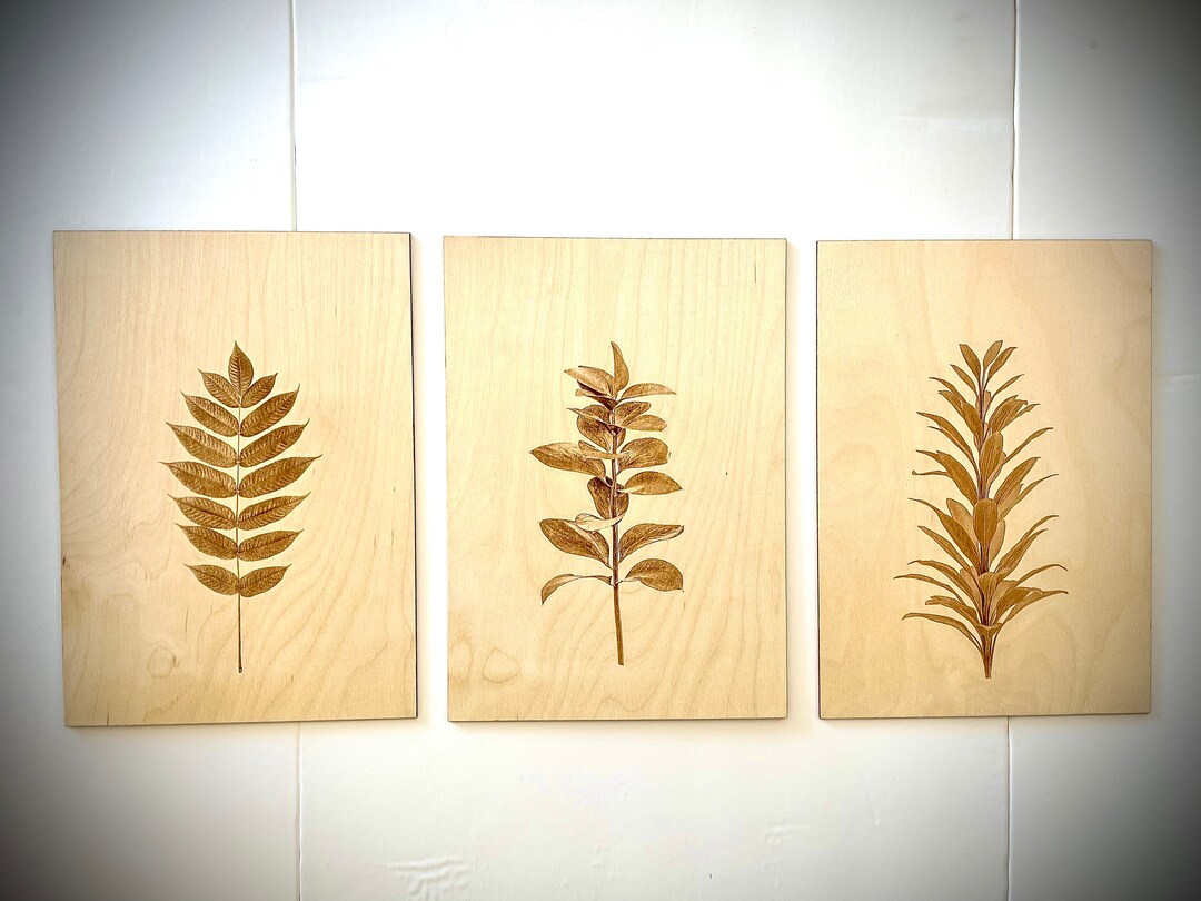 Boho 3 Piece Plant / Leaves Laser Engraved Wall Art Panels, Decor Wall ...