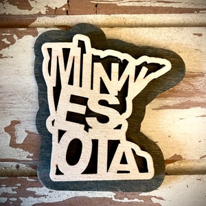 Minnesota word art 2-layer laser cut wood magnet available unfinished or 11 other finish choices
