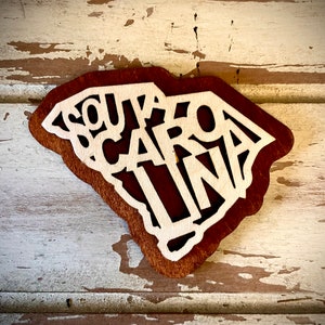 South Carolina word art 2-layer laser cut wood magnet available unfinished or 11 other finish choices