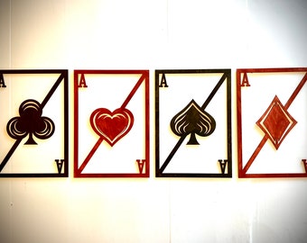 4 Aces wood playing cards 4 panel wall art available in multiple sizes and finishes, decor wall art original