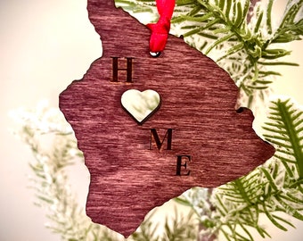 Hawaii - Big Island HOME ornament laser cut wood ornament, Hawaii gift tag available unfinished or 11 other finish choices