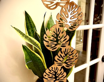 Giant 18” Indoor boho plant trellis-5 leaf monstera leaves available in 12 finishes and 2 thicknesses