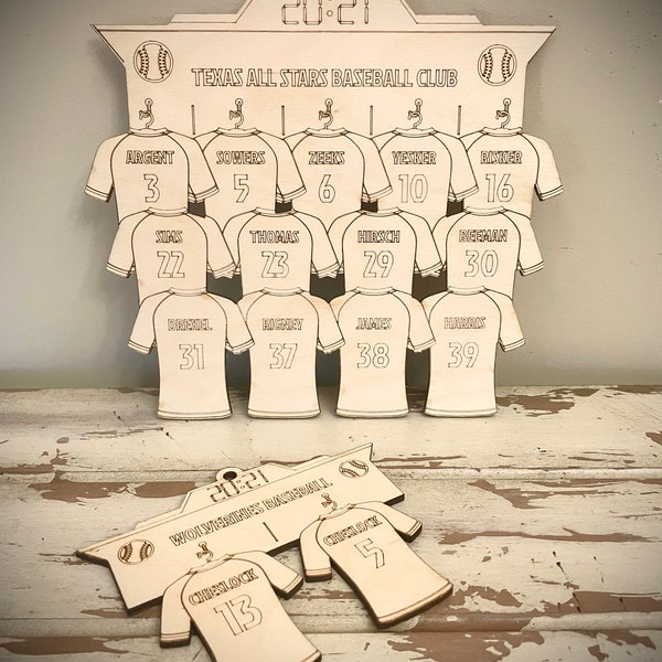 Baseball Team Jersey Custom Engraved Wood Plaque or Ornament with 2-20 players