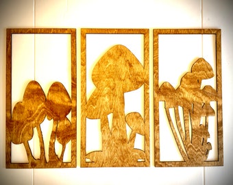 Mushroom wall art, 3 piece set,  available in multiple sizes and finishes