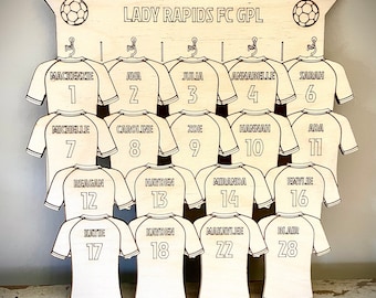 Soccer Team Jersey Custom Engraved Wood Plaque or Ornament with 2-20 players