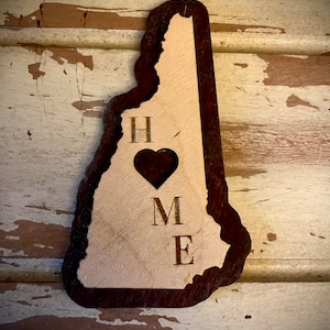 Aimant New Hampshire HOME en bois découpé au laser, contour de l&#39;état 2 couches disponible non fini ou 11 autres choix de finition