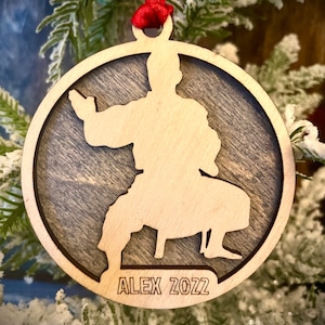 Martial Arts; Karate 2-layer personalized laser cut wood Christmas ornament, gift tag available unfinished or stained (version 6 of 16)