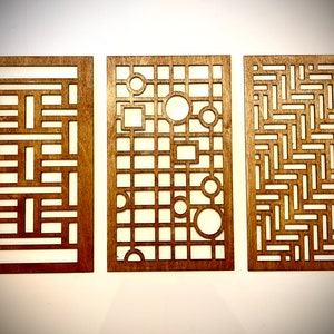 Boho Moderne Geometrie Frank lllloyd Wright-inspirierte Holz Wandkunst, 3-Panel in verschiedenen Größen und Ausführungen Wand Kunst Original