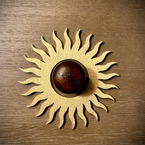 Aztec Sunburst Sunfire wood drawer knob or pull accent in bright gold paint or 14 other finishes.  2 pieces. Set AA
