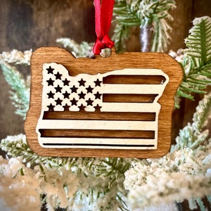 New York US Flagge 2-Schicht Ornament Laser geschnitten Holz Ornament oder Geschenkanhänger erhältlich unvollendet oder 11 anderen Finish zur Auswahl