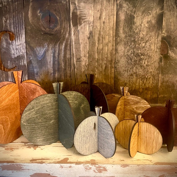 Pumpkin fall / Thanksgiving / Halloween wooden tabletop decor available in 7 sizes and 12 finishes  Great 3D effect.