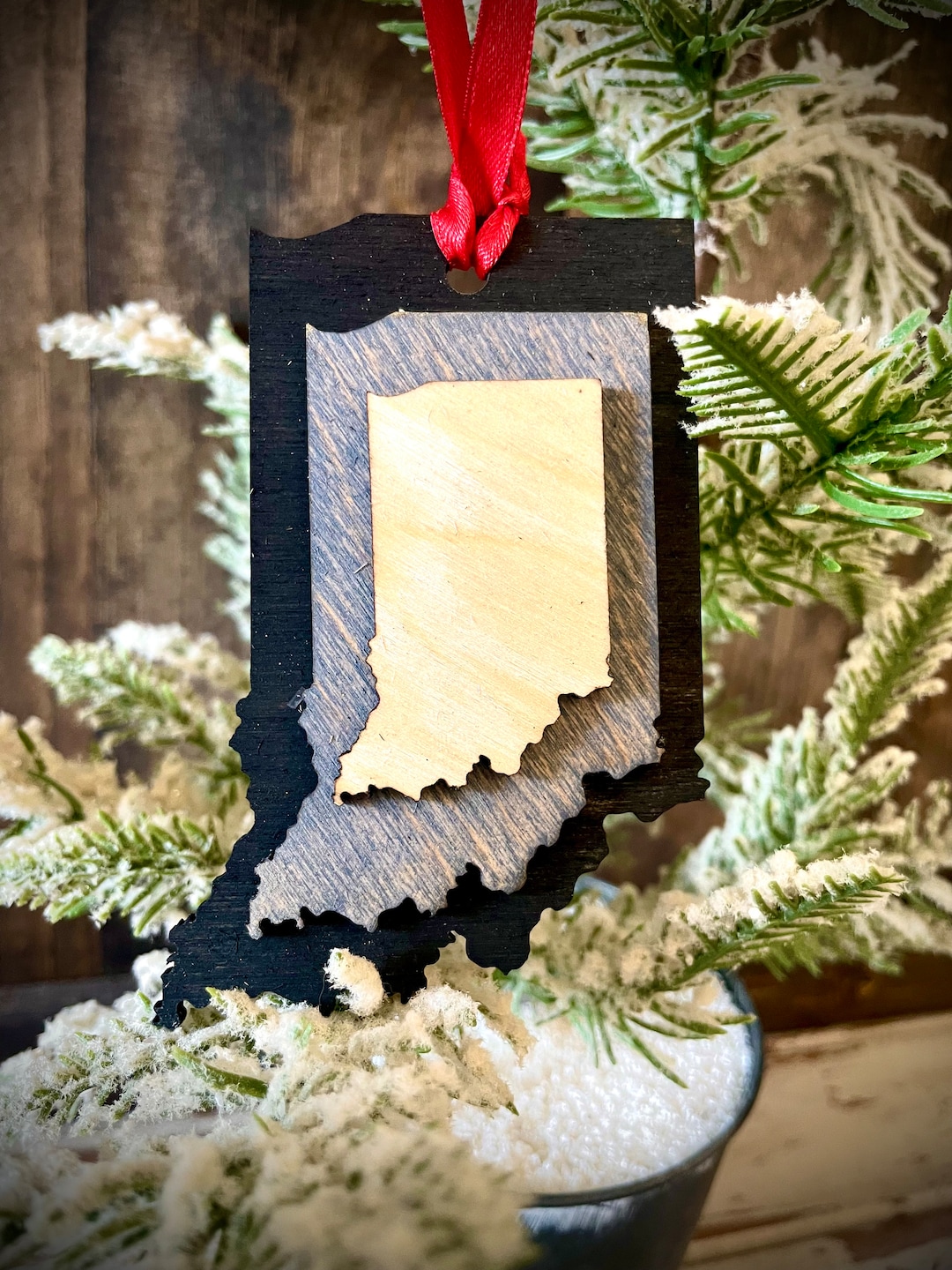 Indiana 3layer Stacked State Ornament Laser Cut Wood Ornament, Indiana