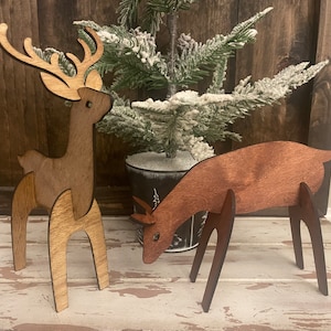 Reindeer Christmas wooden tabletop decor available in 4 styles and 12 finishes.  Great 3D effect.