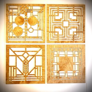 Boho Modern Frank Lloyd Wright-inspired Art Deco Geometry wood wall art, 4 panel in multiple sizes and finishes, decor wall art original F