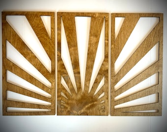 太陽の光の曼荼羅壁アート、3パネル、複数のサイズと仕上げで利用可能、装飾壁アートオリジナル