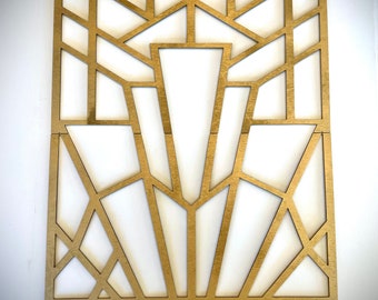 Boho Modern Frank Lloyd Wright-inspired Art Deco 2 piece framed marquee wood wall art, 2 panel in bright gold or 12 other finishes