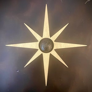 Boho Modern Mid Century Modern Atomic Starburst wood drawer knob or pull accent in bright gold paint or 14 other finishes.  2 pieces. Set P
