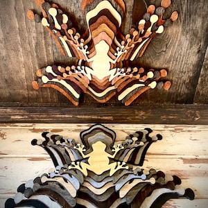 Stacked Frogs wood 3D table art / wall art, multi-color.  Collect frogs.  Frog collection.