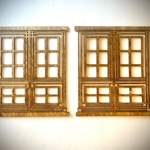 Craftsman art deco Frank Lloyd Wright-inspired windows wood wall art, 2 panel in multiple sizes and finishes, decor wall art original