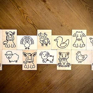 工芸や描画用の農場の動物のレーザーカット木製ステンシル14個セットまたは個別セット