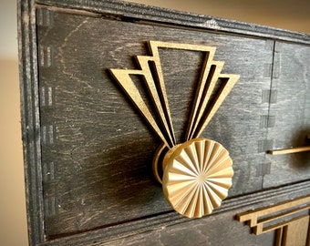 Boho Modern Frank Lloyd Wright-inspired Art Deco wood drawer knob or pull accent available in natural or 14 other finishes.  2 pieces. Set R