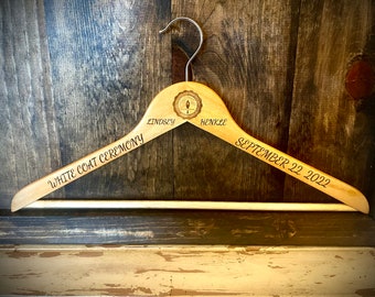 Custom engraved wood hanger for nursing white coat ceremonies, sports teams, dance companies, wedding dress, or anything