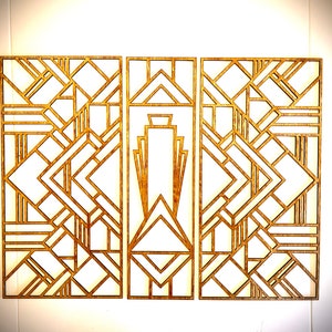 Boho Modern Frank Lloyd Wright-inspired Art Deco Geometry wood wall art, 3 panel in multiple sizes and finishes, decor wall art original -H