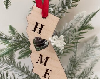 California HOME ornament laser cut wood ornament, California gift tag available unfinished or 11 other finish choices