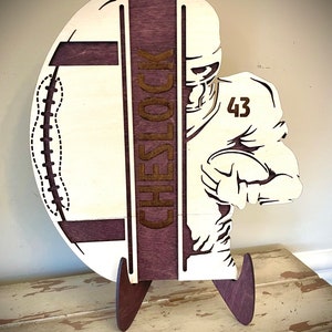 Personalized Custom Football Sign / Plaque with player name and number engraved-split design
