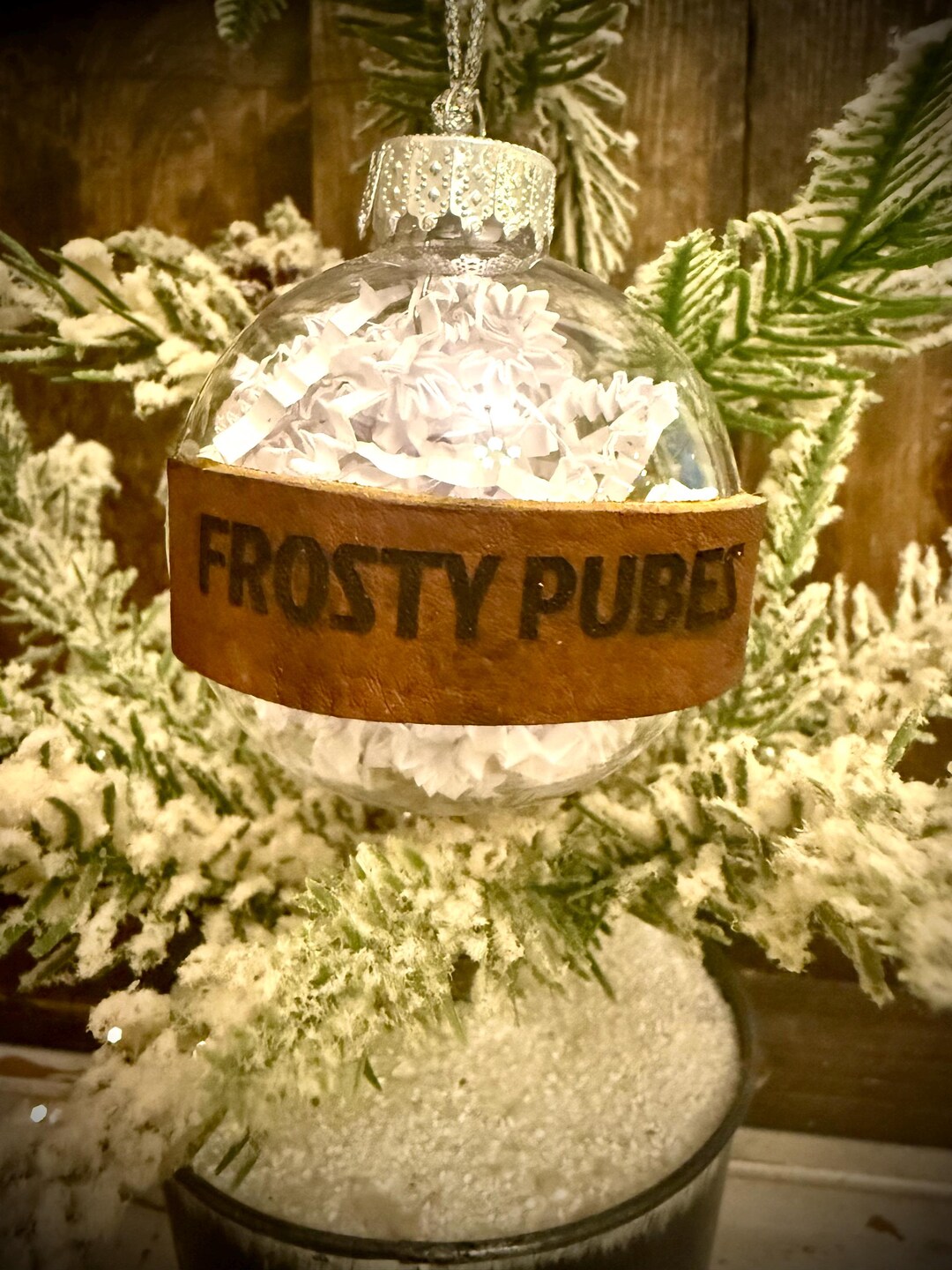 Funny Ornament. Frosty Pubes Ornament. 2.5 Inch Acrylic Ornament With
