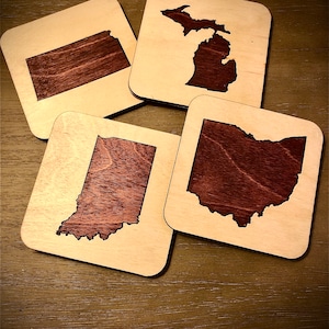 50 states cherry inlay beverage coaster, individual or set of 4