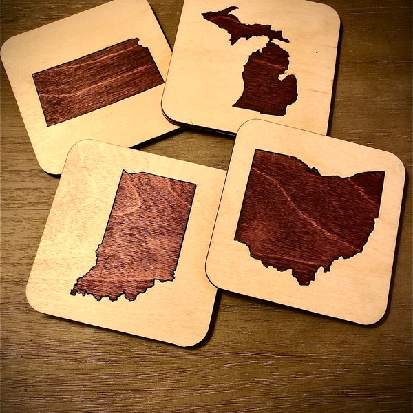 50 states cherry inlay beverage coaster, individual or set of 4