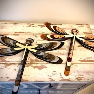 Stacked dragonfly wood 3D table art, dragonfly wall art, dragonfly home decor, multi-color