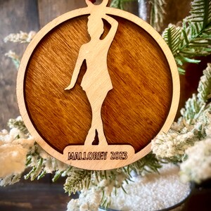 Figure Skating skater 2-layer personalized laser cut wood Christmas ornament, gift tag available unfinished or stained #8 of 10.
