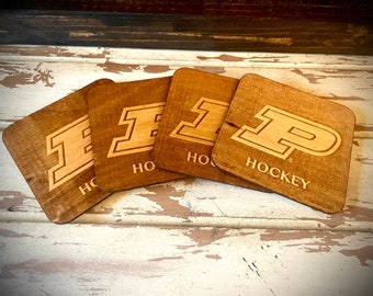 Purdue Hockey beverage coaster, individual or set of 4, or set of 4 with caddy.